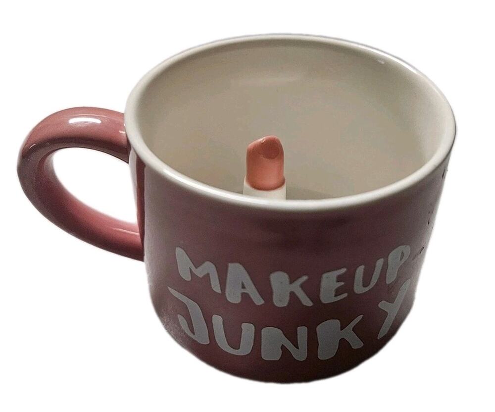 Whimsical Cup 3D Coffee Mug Lipstic Inside, 12 oz Cute Novelty "Makeup Junkie"
